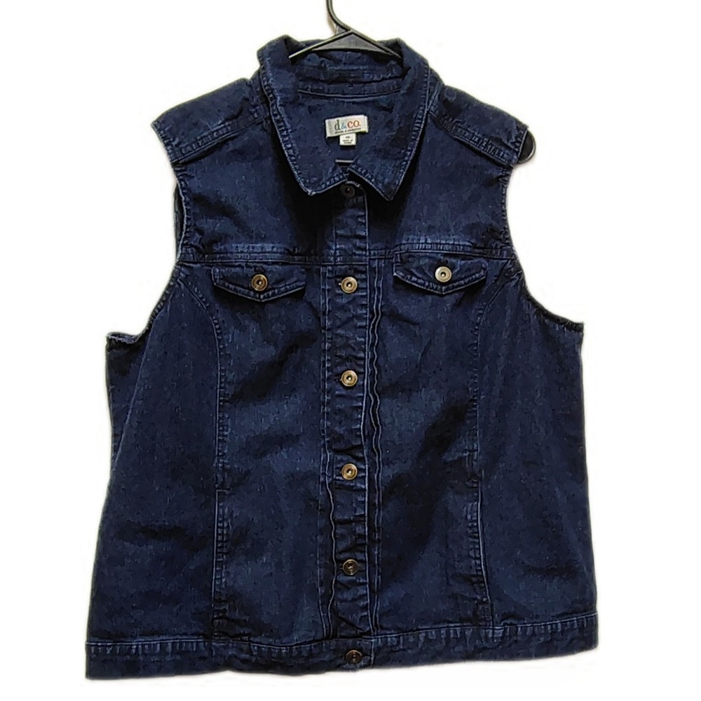 Denim & Co Dark Wash Womens Denim Vest XL Button Front Structured Utility